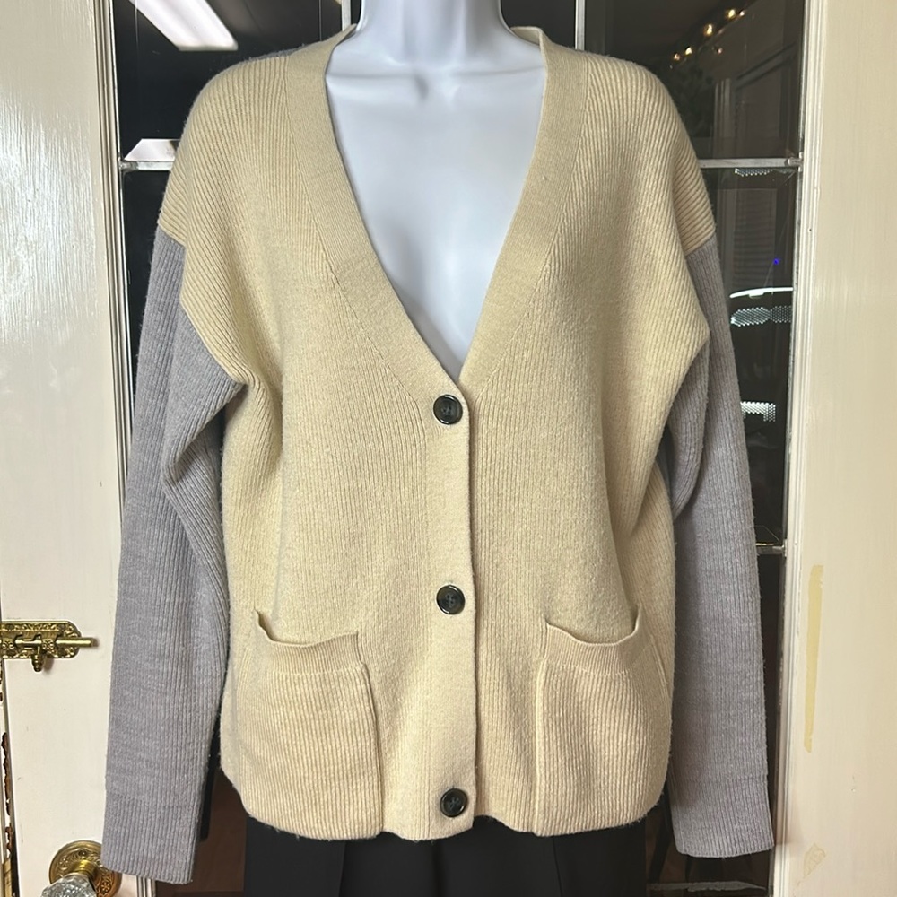 French Connection Colorblock V-Neck Button Front Cardigan M